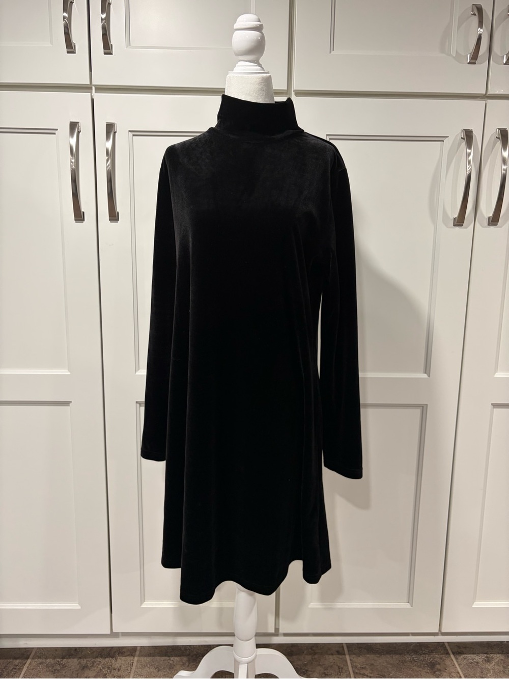 Pomander Place Black Velvet Long-Sleeve Mock Neck Dress